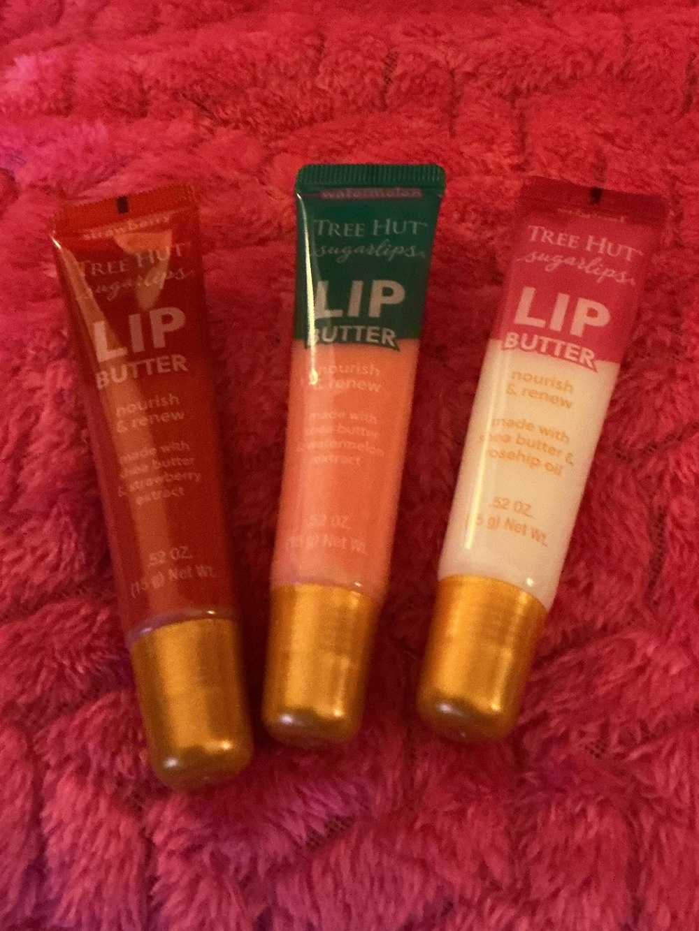 Tree Hut Lip Butter Trio — Red, Pink, Cream Nourishing Lip Balms